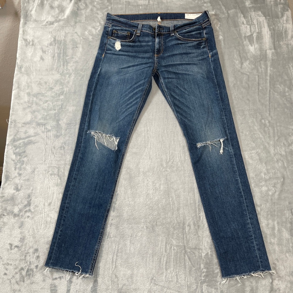 Rag‎ & Bone Jeans Size 28 Dre Slim Boyfriend Mabel Distressed Raw Hem